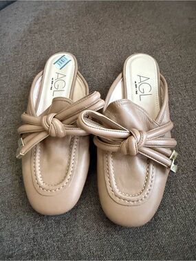 AGL Beige Leather Knot-Detail Slip-On Mules EU 36